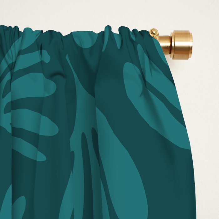 Green Teal Wispy Leaves Contemporary Abstract Botanical Pattern Window Curtain Gallery Image 2