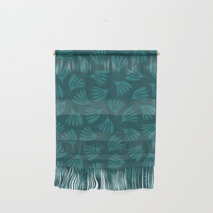 Green Teal Wispy Leaves Contemporary Abstract Botanical Pattern Wall Hanging Gallery Image 1