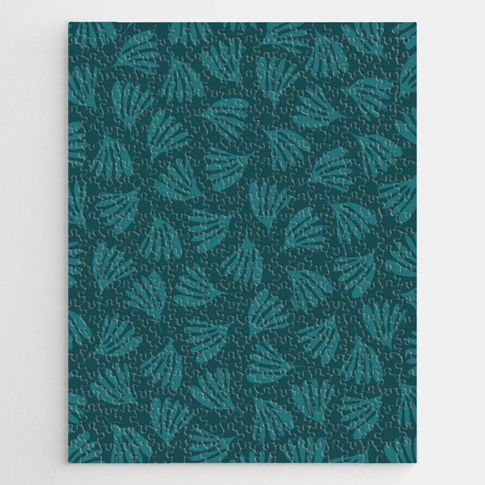 Green Teal Wispy Leaves Contemporary Abstract Botanical Pattern Jigsaw Puzzle Gallery Image 1