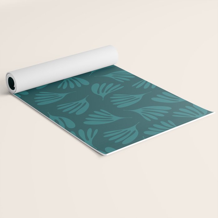 Green Teal Wispy Leaves Contemporary Abstract Botanical Pattern Yoga Mat Gallery Image 2