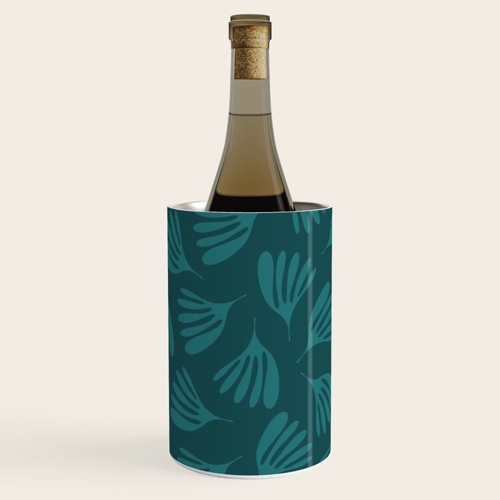 Green Teal Wispy Leaves Contemporary Abstract Botanical Pattern Wine Chiller Gallery Image 1