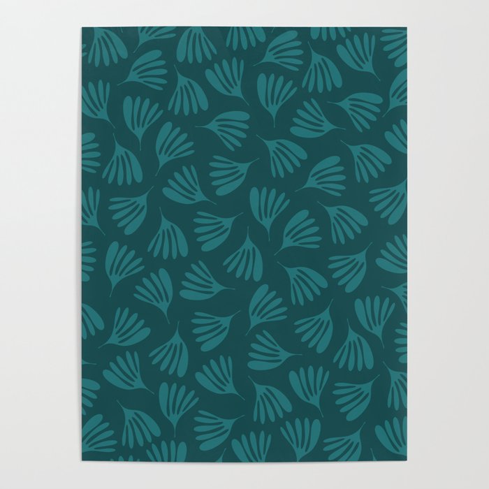 Green Teal Wispy Leaves Contemporary Abstract Botanical Pattern Poster Gallery Image 4
