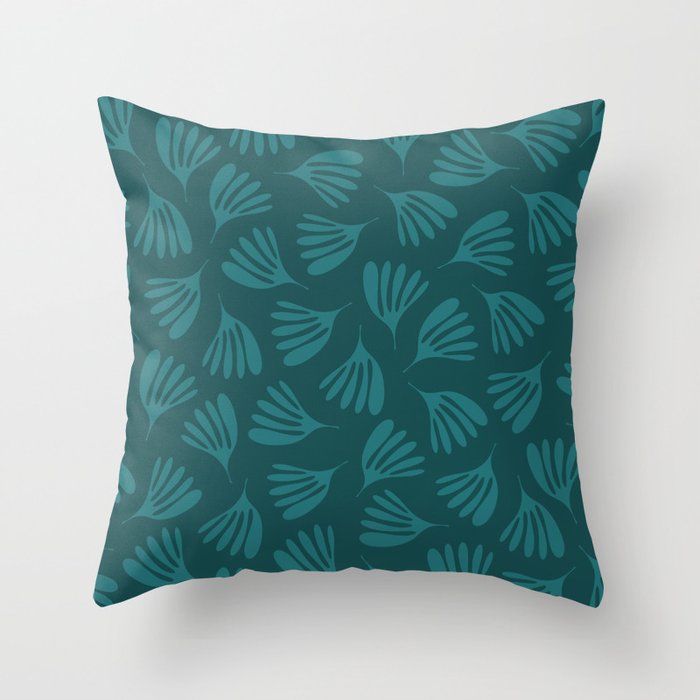 Green Teal Wispy Leaves Contemporary Abstract Botanical Pattern Throw Pillow Gallery Image 6