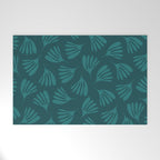 Green Teal Wispy Leaves Contemporary Abstract Botanical Pattern Welcome Mat Gallery Image 1