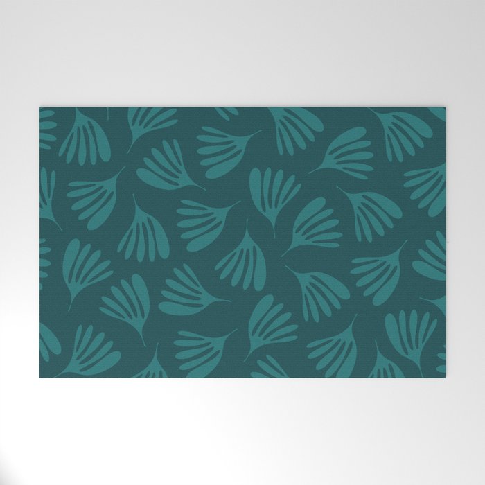 Green Teal Wispy Leaves Contemporary Abstract Botanical Pattern Welcome Mat Gallery Image 1