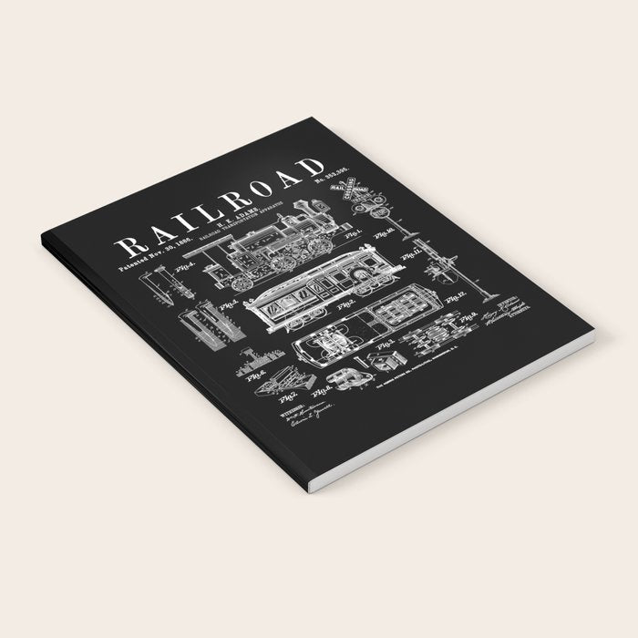 Railroad Railway Steam Locomotive Train Vintage Patent Print Notebook Gallery Image 1
