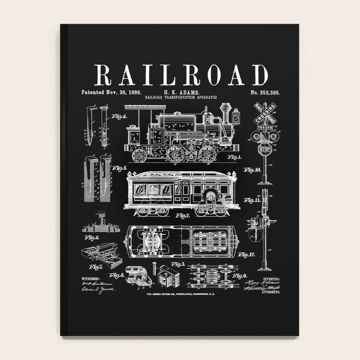 Railroad Railway Steam Locomotive Train Vintage Patent Print Notebook Gallery Image 4