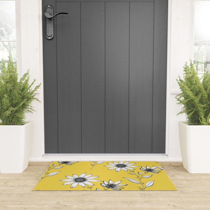 Wildflower line drawing | Botanical Art Welcome Mat Gallery Image 3