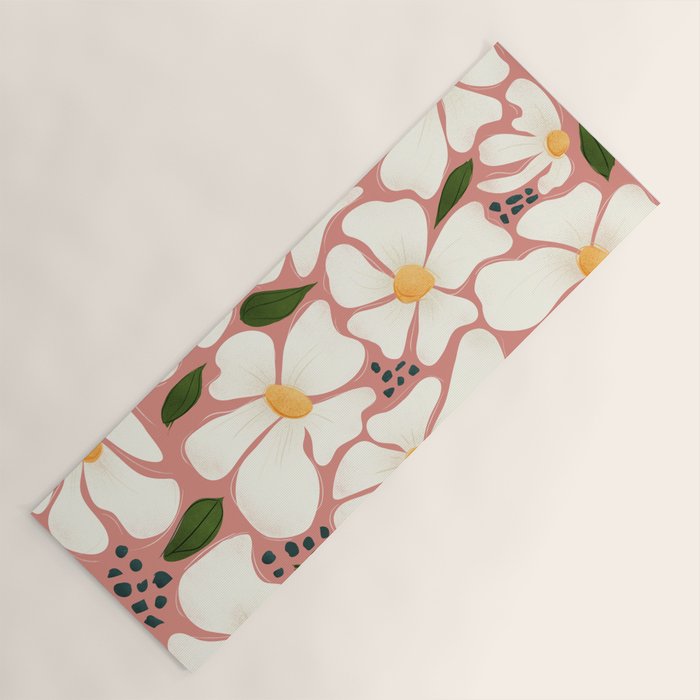 White Daisies On Pink Yoga Mat Gallery Image 1