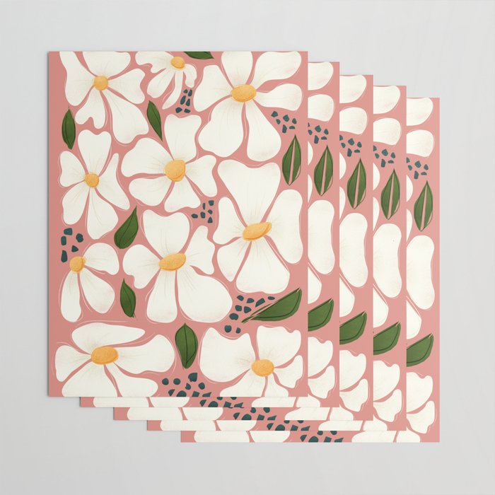 White Daisies On Pink Wrapping Paper Gallery Image 3