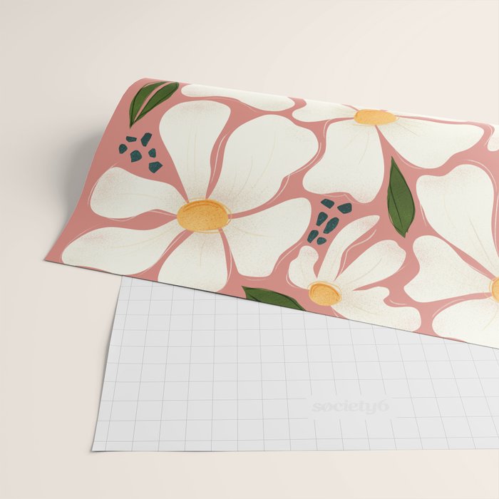 White Daisies On Pink Wrapping Paper Gallery Image 2