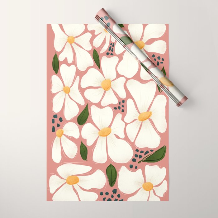 White Daisies On Pink Wrapping Paper Gallery Image 1