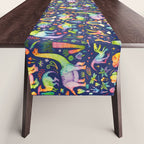 Rainbow color Cheerful Dinosaurus World - bluebg Table Runner Gallery Image 1