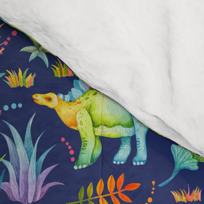 Rainbow color Cheerful Dinosaurus World - bluebg Comforter Gallery Image 4