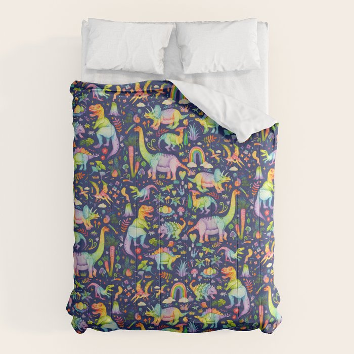 Rainbow color Cheerful Dinosaurus World - bluebg Comforter Gallery Image 6