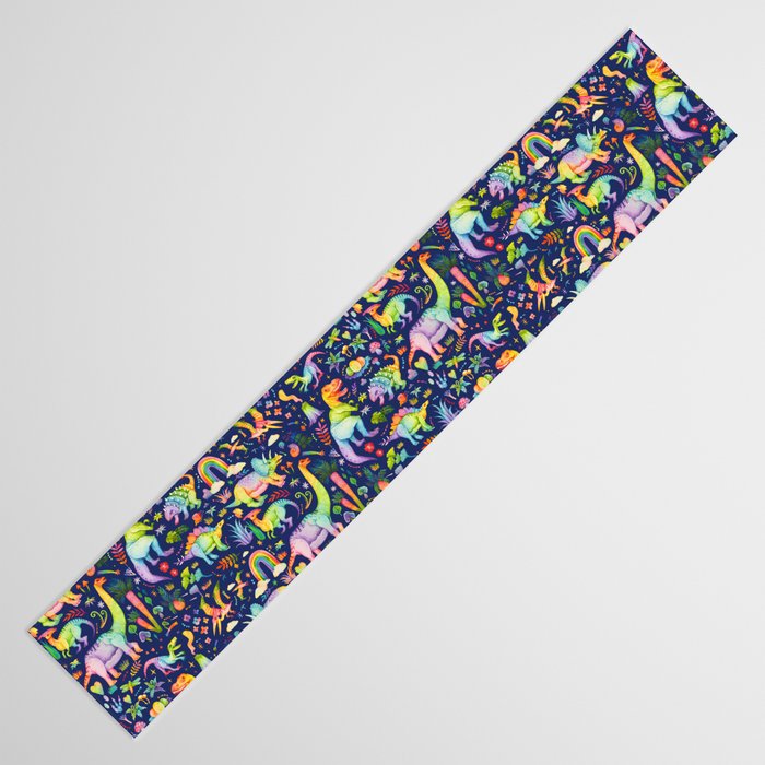 Rainbow color Cheerful Dinosaurus World - bluebg Table Runner Gallery Image 3