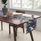 Rainbow color Cheerful Dinosaurus World - bluebg Table Runner Gallery Image 2