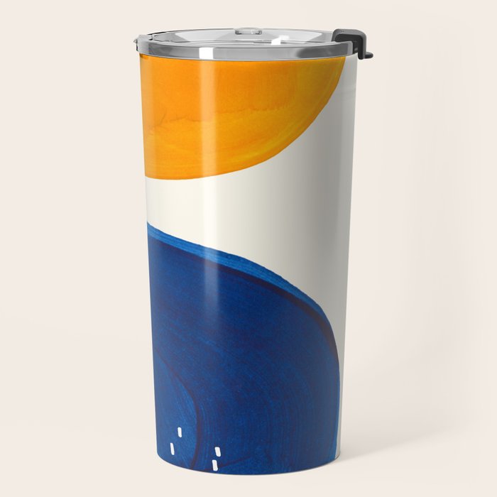 Minimalist Mid century Painting Colorful Yellow Blue Shapes Patterns Travel Mug Gallery Image 2