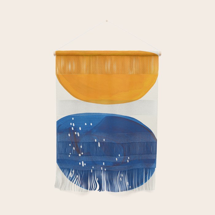 Minimalist Mid century Painting Colorful Yellow Blue Shapes Patterns Wall Hanging Gallery Image 1
