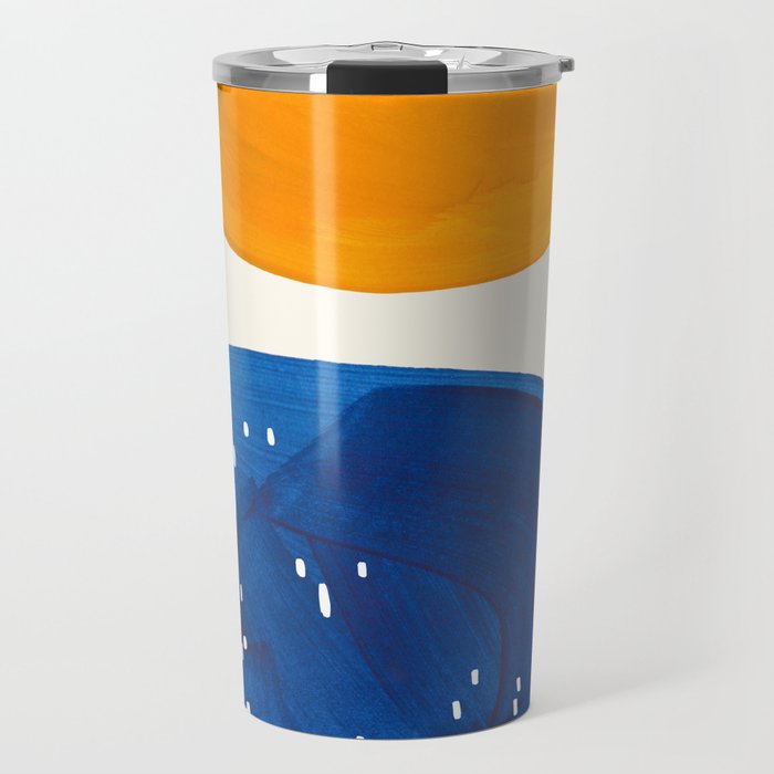 Minimalist Mid century Painting Colorful Yellow Blue Shapes Patterns Travel Mug Gallery Image 1