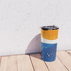Minimalist Mid century Painting Colorful Yellow Blue Shapes Patterns Travel Mug Gallery Image 4
