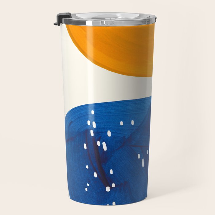 Minimalist Mid century Painting Colorful Yellow Blue Shapes Patterns Travel Mug Gallery Image 3