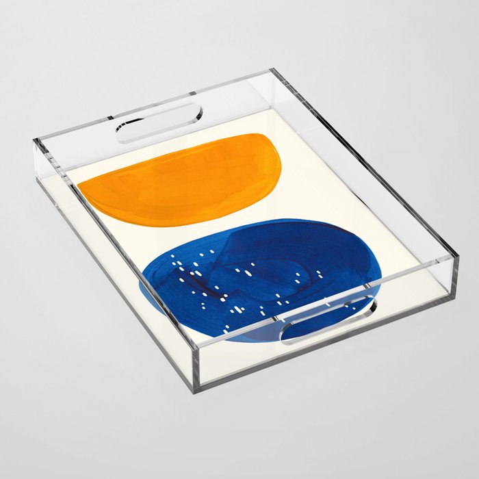 Minimalist Mid century Painting Colorful Yellow Blue Shapes Patterns Acrylic Tray Gallery Image 1