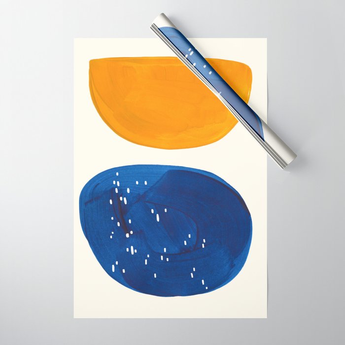 Minimalist Mid century Painting Colorful Yellow Blue Shapes Patterns Wrapping Paper Gallery Image 1