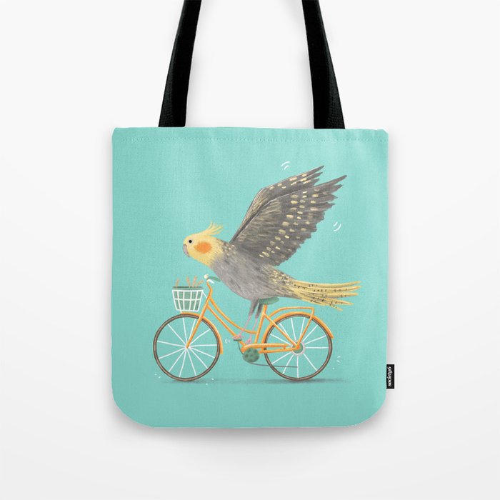 Cockatiel on a Bicycle Tote Bag Gallery Image 1