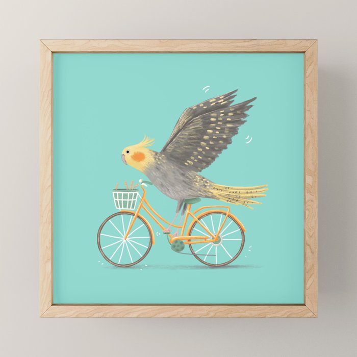 Cockatiel on a Bicycle Mini Art Print Gallery Image 1