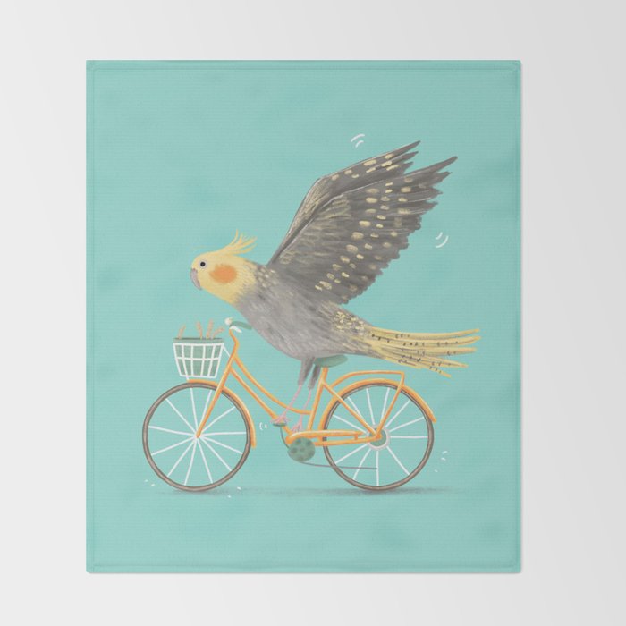 Cockatiel on a Bicycle Throw Blanket Gallery Image 2