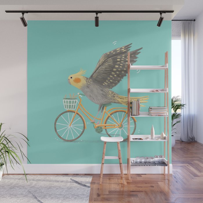 Cockatiel on a Bicycle Wall Mural Gallery Image 1
