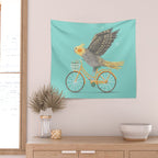 Cockatiel on a Bicycle Wall Tapestry Gallery Image 2