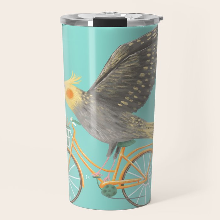 Cockatiel on a Bicycle Travel Mug Gallery Image 1