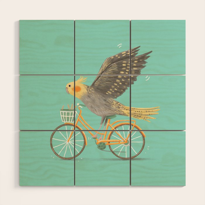 Cockatiel on a Bicycle Wood Wall Art Gallery Image 1