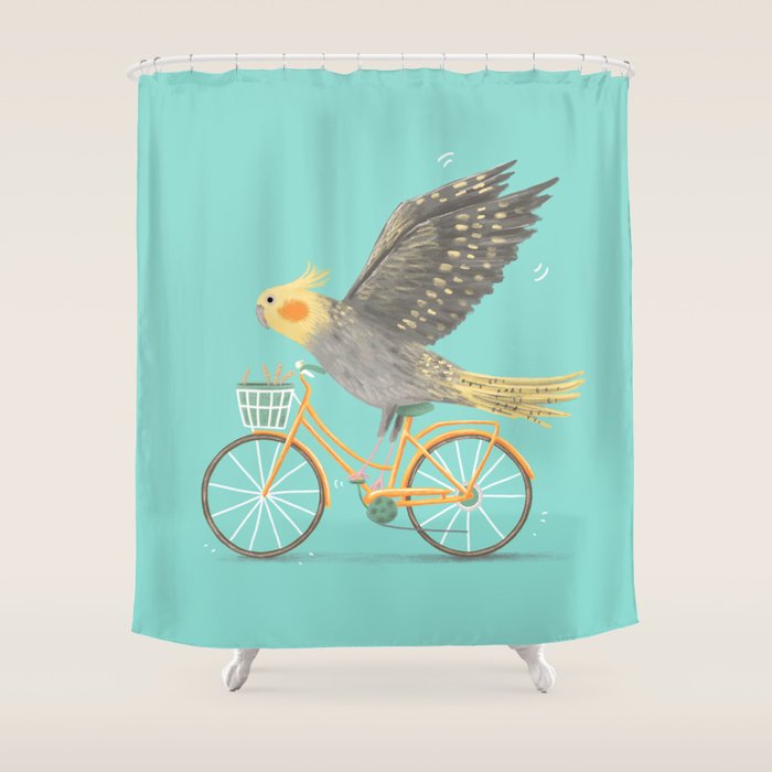 Cockatiel on a Bicycle Shower Curtain Gallery Image 1