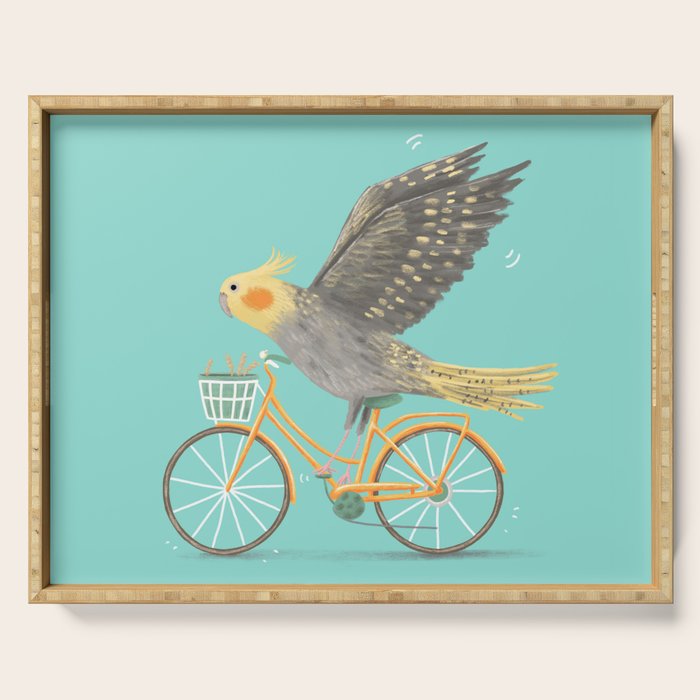 Cockatiel on a Bicycle Serving Tray Gallery Image 1