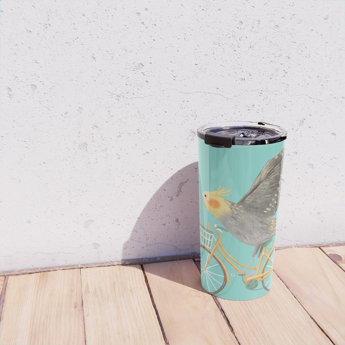 Cockatiel on a Bicycle Travel Mug Gallery Image 4