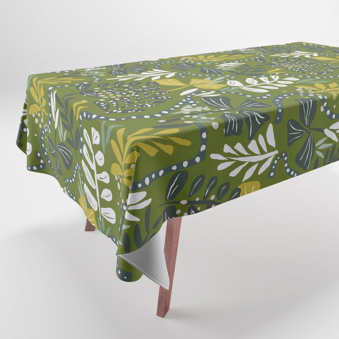 Cozy collection: mix and match happy florals Green leaves love Tablecloth