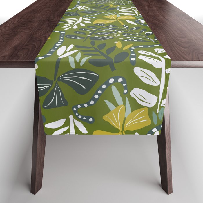 Cozy collection: mix and match happy florals Green leaves love Table Runner Gallery Image 1