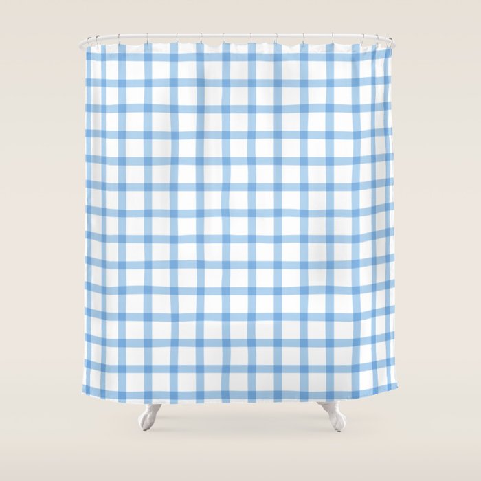 Blue geometric plaid gingham pattern Shower Curtain Gallery Image 1