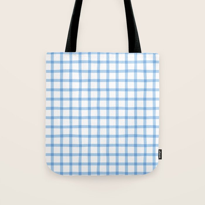 Blue geometric plaid gingham pattern Tote Bag Gallery Image 1