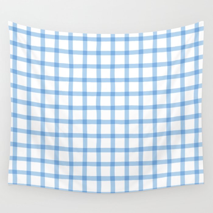 Blue geometric plaid gingham pattern Wall Tapestry Gallery Image 4