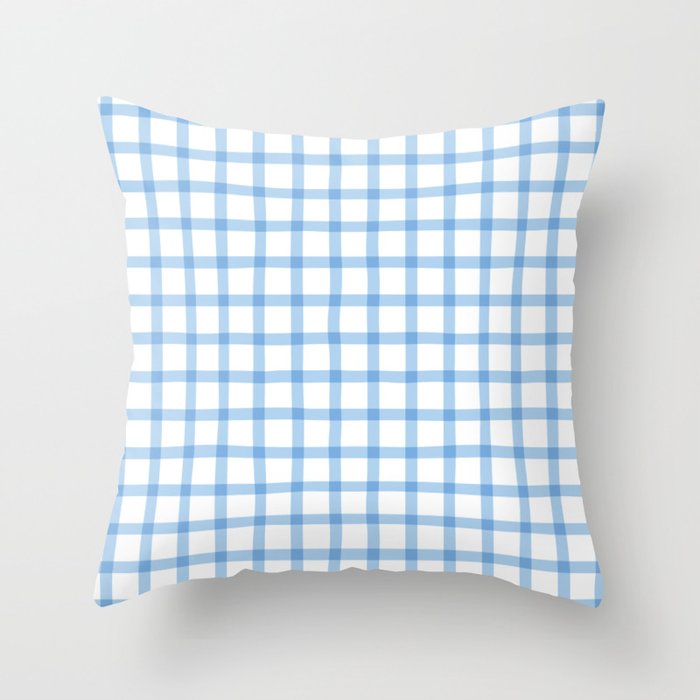 Blue geometric plaid gingham pattern Throw Pillow Gallery Image 1