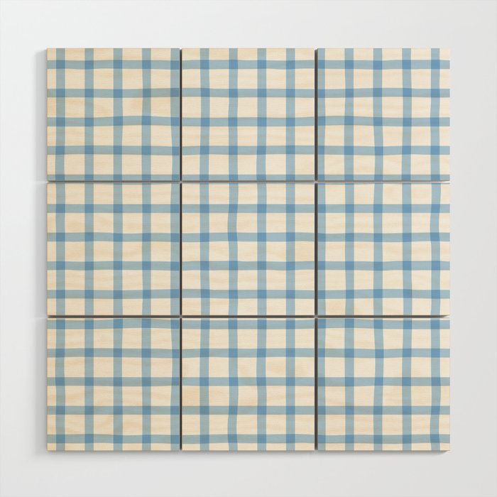 Blue geometric plaid gingham pattern Wood Wall Art Gallery Image 1