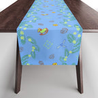 Whimsical Tiny Toys & Pine Branches in Blue Table Runner Gallery Image 1