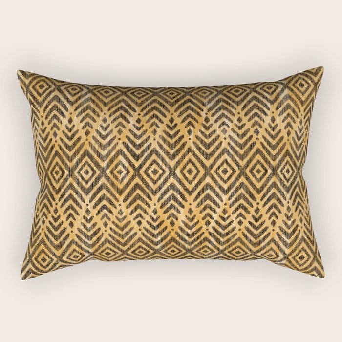 Feather Ikat - Marigold and black Rectangular Pillow Gallery Image 2