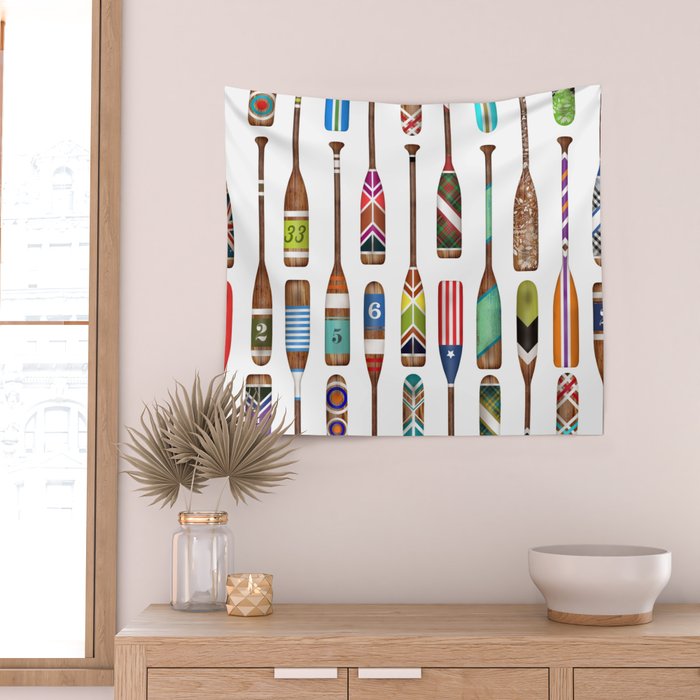 Paddles Lake Oars Colorful Wall Tapestry Gallery Image 2