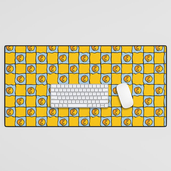Yellow Ying Yang Checkered Print Desk Mat Gallery Image 1