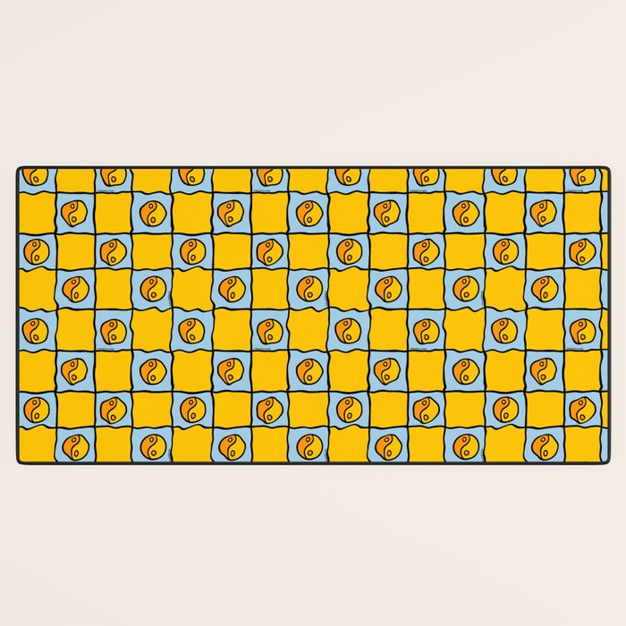 Yellow Ying Yang Checkered Print Desk Mat Gallery Image 3